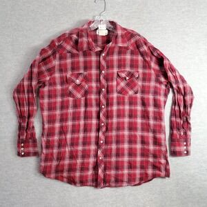 Wrangler Wrancher Men Button Up Shirt 2XT Red Plaid Flannel Western Pearl Snap